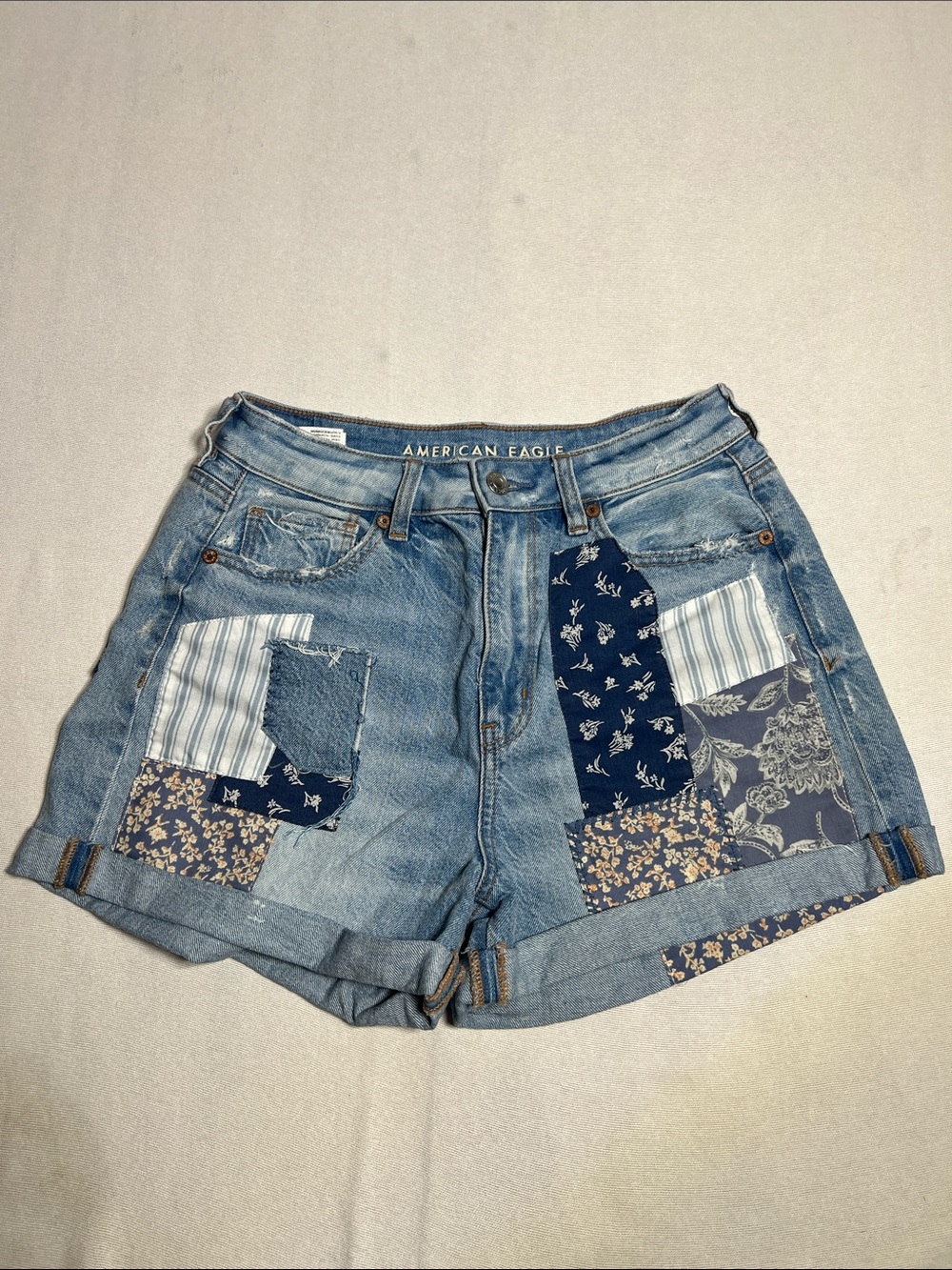 American Eagle Outfitters Light Blue Patchwork Denim Shorts